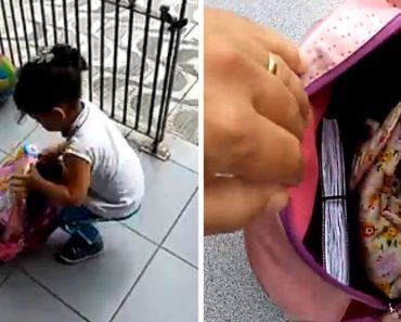 Little Girl Caught On Camera Trying To Sneak Her Puppy Off To School In Backpack