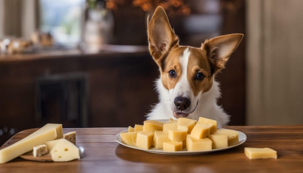 dog with a piece of cheese
