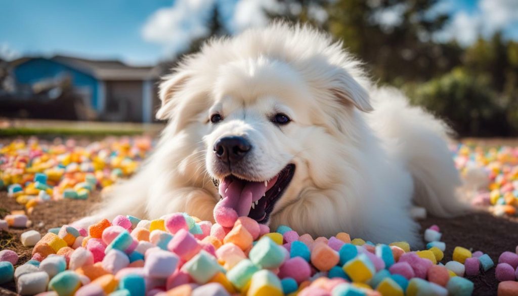 dog with marshmallows