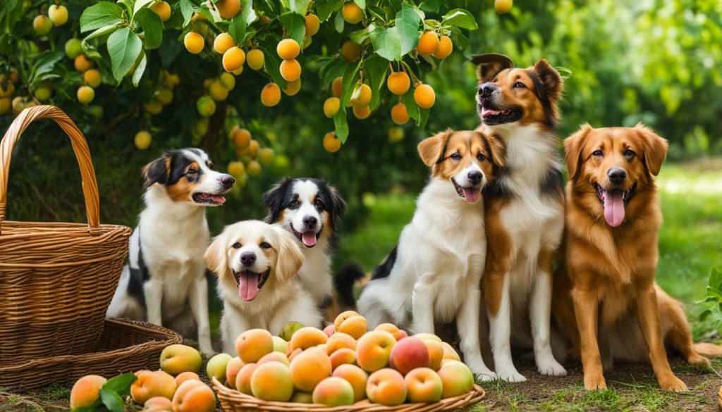dogs eating apricots