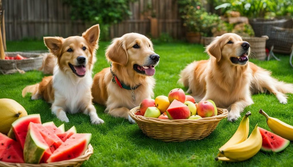 dogs enjoying fruits