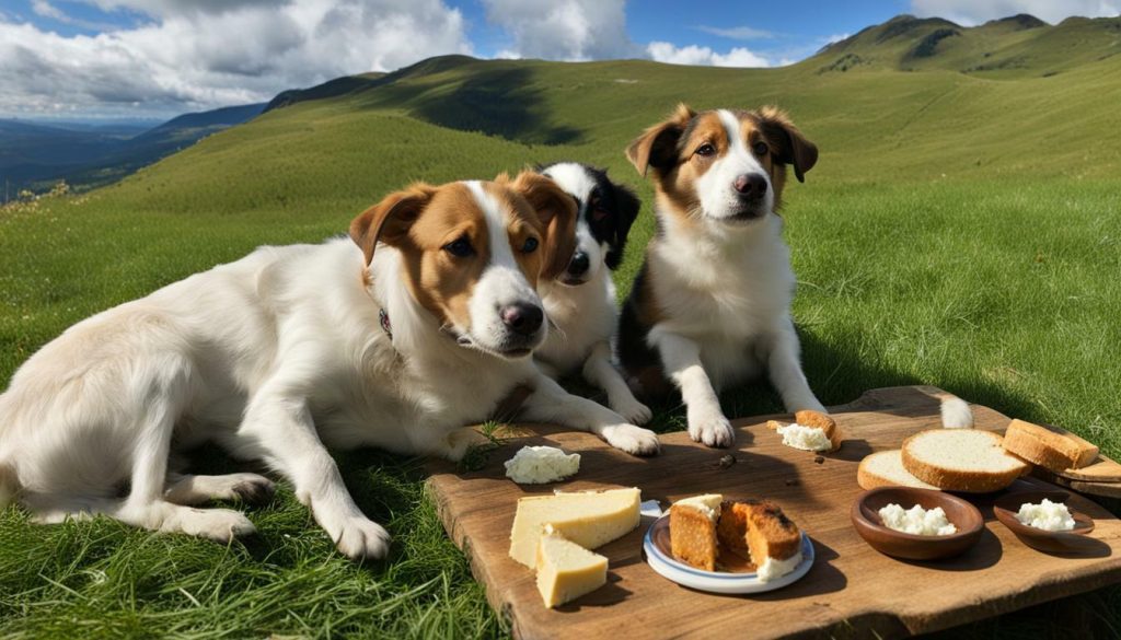 dogs enjoying goat cheese