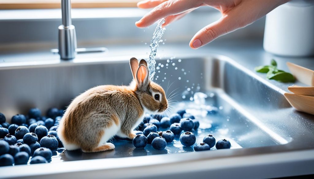 Washing blueberries for rabbits