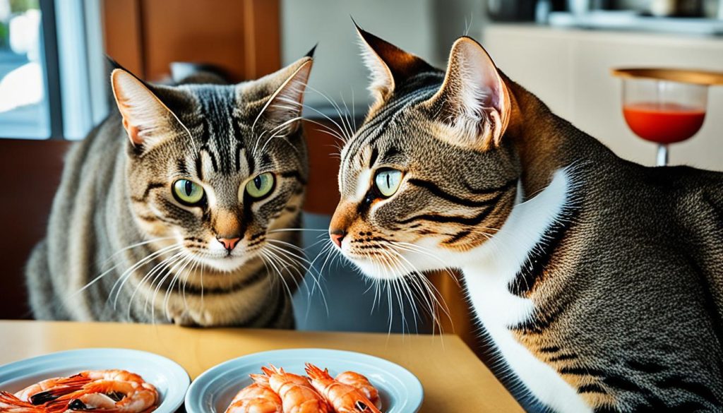 cat eating prawn