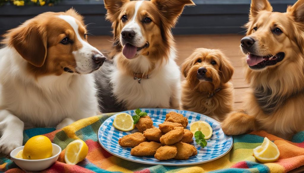 dogs eating catfish nuggets