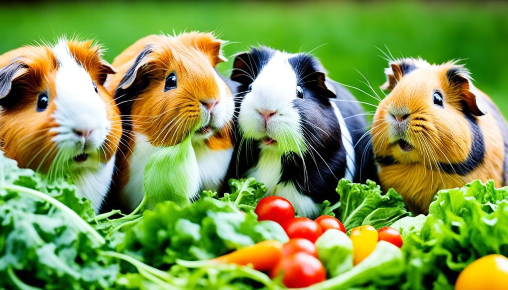 guinea pigs eating leafy greens